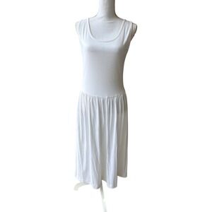 Vintage Cheryl Tiegs White Drop Waist Tank Dress Medium 80s Minimalist Midi